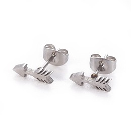 Honeyhandy 304 Stainless Steel Stud Earrings, Hypoallergenic Earrings, with Ear Nuts/Earring Back, Arrow, Stainless Steel Color, 10x3mm, Pin: 0.8mm