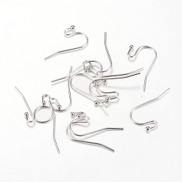 Honeyhandy Brass Earring Hooks, Nickel Free, Real Platinum Plated, 21x2mm