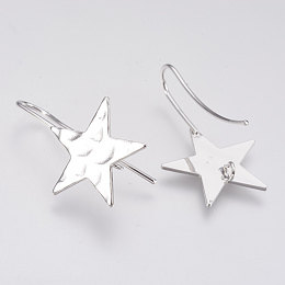 Honeyhandy Brass Ear Stud Findings, Star, Nickel Free, Real Platinum Plated, 31.5x20mm, Hole: 2mm, Pin: 1mm