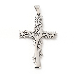 Honeyhandy 201 Stainless Steel Pendants, Cross with Tree, Stainless Steel Color, 47x31.5x2mm, Hole: 6.5x4mm