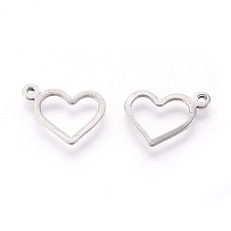 Honeyhandy 304 Stainless Steel Open Charms, Heart, Stainless Steel Color, 10x14x0.8mm, Hole: 1mm