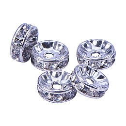 NBEADS 5pcs 10mm Stainless Steel White Clear Czech Crystal Round Rondelle Spacer Beads Charms for Jewelry Making