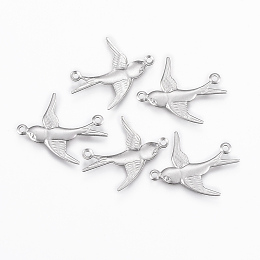 Honeyhandy 304 Stainless Steel Pendants, Swallow, Stainless Steel Color, 20x17x1mm, Hole: 1mm