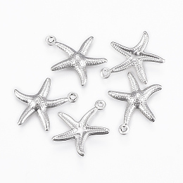 Honeyhandy 304 Stainless Steel Charms, Starfish/Sea Stars, Stainless Steel Color, 17.5x15.5x2mm, Hole: 1mm