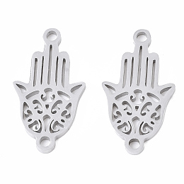 Honeyhandy 201 Stainless Steel Links connectors, Laser Cut, Hamsa Hand/Hand of Fatima/Hand of Miriam, Stainless Steel Color, 18x10x1mm, Hole: 1.4mm