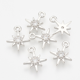 Honeyhandy Brass Cubic Zirconia Charms, Star, Nickel Free, Real Platinum Plated, 10.5x8.5x2mm, Hole: 1mm