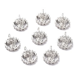 ARRICRAFT Brass Micro Pave Cubic Zirconia Pendants, Long-Lasting Plated, Flat Round, Real Platinum Plated, 21x17x6mm, Hole: 1.7mm