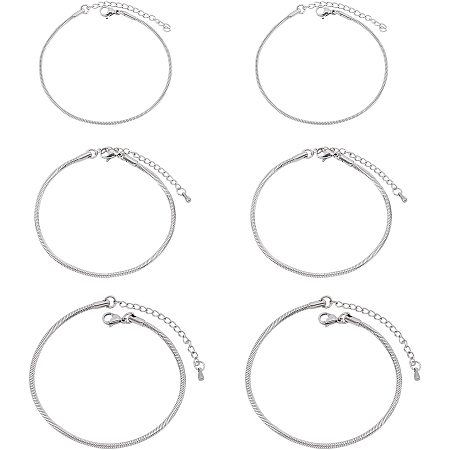 Arricraft 6 Pcs 3 Sizes 304 Stainless Steel Snake Chain Bracelets with Velvet Pouch for Bracelets DIY Jewelry- Stainless Steel Color