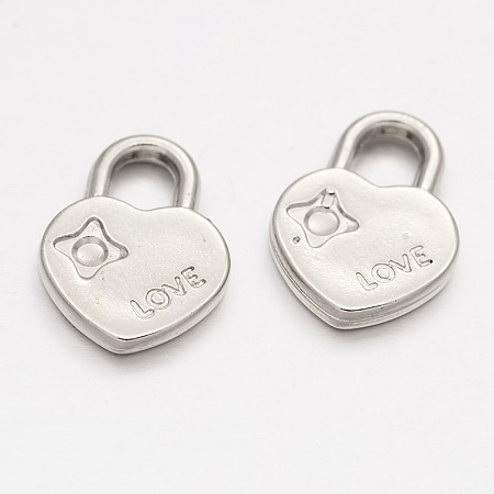 Honeyhandy CCB Plastic Pendants, Heart Lock with Word LOVE, For Valentine's Day, Platinum, 18x13x2mm, Hole: 4mm