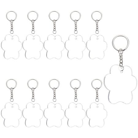 BENECREAT 12PCS Acrylic Keyring Blanks 2.1x2.3 Inch Flower Shape Acrylic Clear Keychain Blanks with 20PCS Jump Rings for DIY Projects and Crafts