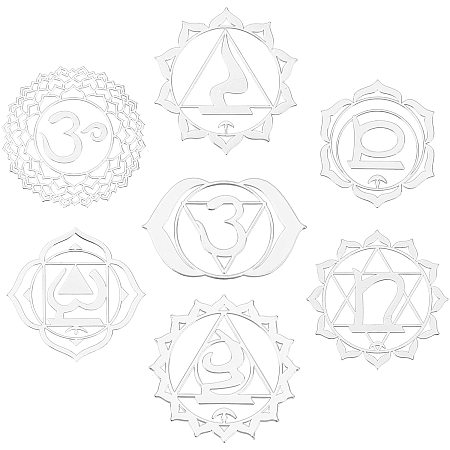SUNNYCLUE 1 Box 7 Styles Chakra Stickers Hollow Brass Energy Sticker Sacred Muladhara Anahata Ajna Pattern Self Adhesive for Healing Crystal Epoxy Resin Scrapbook Phone Decorations, Silver