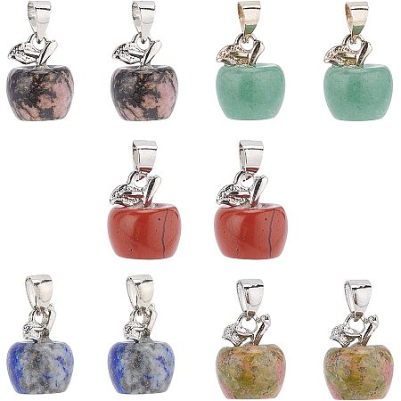 NBEADS 10 Pcs Natural Gemstone Pendants, 5 Colors Stone Beads Fruit Shape Gemstone Beads for DIY Necklace Jewelry Making