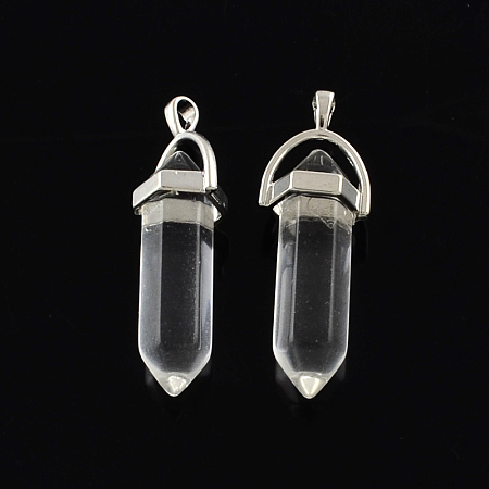 Honeyhandy Crystal Stone Pendants with Alloy Findings, Platinum, 40~42x13.5x10mm, Hole: 2mm
