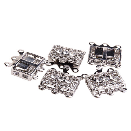 PandaHall Elite Square Shape Plated Box Clasps with Rhinestone 17x18x7mm for Valentine Craft Findings Jewelry Craft, 5sets/bag