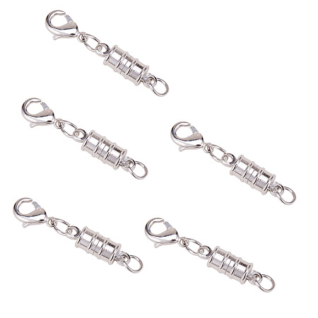 PandaHall Elite Platinum 17x6mm Column Brass Magic Magnetic Clasps with Lobster Claw Clasps for Jewelry Making