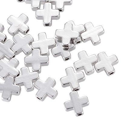 NBEADS 20 Pcs Real Platinum Plated Cross Beads Brass Loose Beads Spacer Beads for Jewelry Making