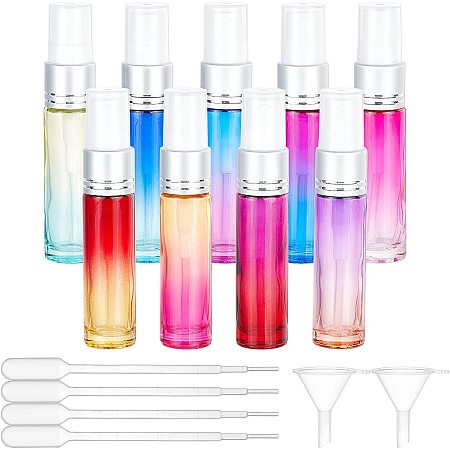 BENECREAT 9 Pack 0.3oz/10ml Gradient Colors Glass Sprayer Bottles Platinum Aluminium Oxide Spary Head with Portable Refillable for Perfume Bottles
