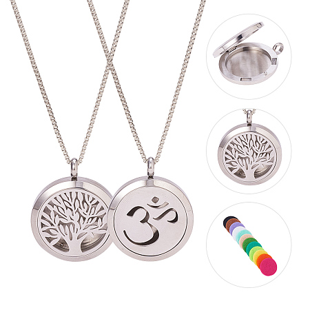 BENECREAT 2PCS Aromatherapy Essential Oil Diffuser Necklace Life Theme Stainless Steel Locket Pendant with 24