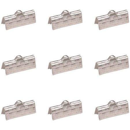 Arricraft 100pcs Stainless Steel Ribbon Ends Ribbon Clamp Crimps with Loop Ribbon Ends Fastener for Bookmarks Necklaces Bracelet Jewelry Making (Hole: 1x2.5mm)