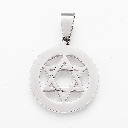 Honeyhandy 304 Stainless Steel Pendants, for Jewish, Star of David, Stainless Steel Color, 32x21.5x1.5mm, Hole: 5x8mm