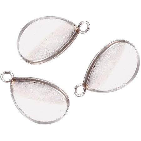 Pandahall Elite 200PCS Drop Stainless Steel Pendant Cabochon Settings Bezel Pendant Trays for Jewelry Making DIY Findings 17.5x10.5x1.5mm, Hole 1.6mm