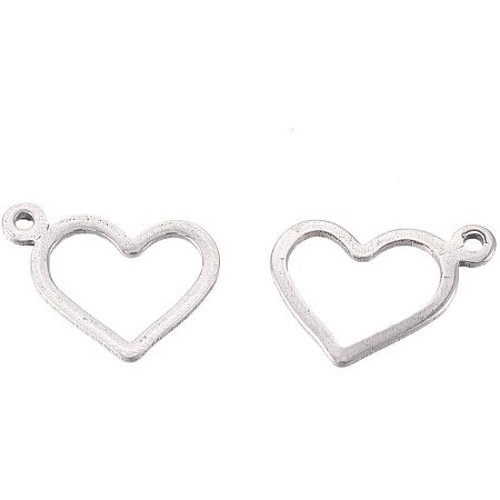 UNICRAFTABLE About 200pcs Stainless Steel Charms Open Heart Floating Pendants Hollow Charms for DIY Jewelry Bracelets Necklace Making 10x14x0.8mm, Hole 1mm
