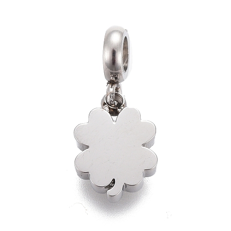 Honeyhandy 304 Stainless Steel Charms, with Tube Bails, Manual Polishing, Clover, Stainless Steel Color, 14mm, Pendant: 8.4x6.2x1.8mm, Hole: 2.5mm