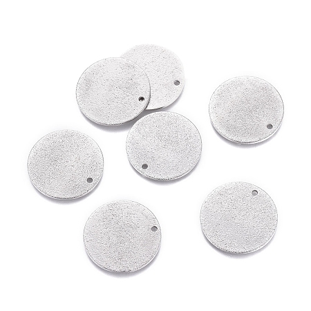Honeyhandy 304 Stainless Steel Pendants, Textured, Flat Round, Stainless Steel Color, 20x1mm, Hole: 1.4mm