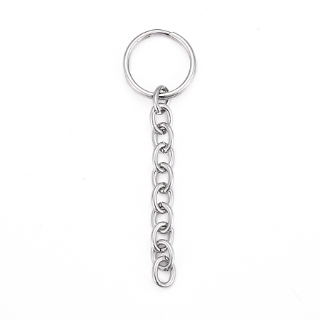 Honeyhandy 304 Stainless Steel Split Key Rings, Keychain Clasp Findings, with Chains, Stainless Steel Color, 70mm, Ring: 18x2mm