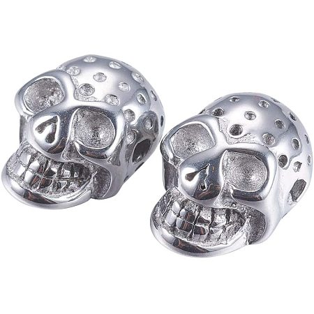 PandaHall Elite 10pcs 1.5mm Stainless Steel Skull Spacer Beads Metal Skull Head Beads Charm Findings for Necklace Bracelets Earrings Jewelry Making