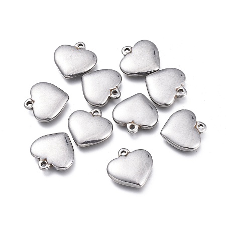 Honeyhandy 304 Stainless Steel Pendants, Heart, Stainless Steel Color, 16x16x3.5mm, Hole: 1.6mm