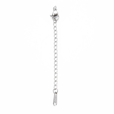Honeyhandy 304 Stainless Steel Chain Extender, Cadmium Free & Nickel Free & Lead Free, with Clasps and Tiny Teardrop Charm, Stainless Steel Color, 50mm, Hole: 2.5mm
