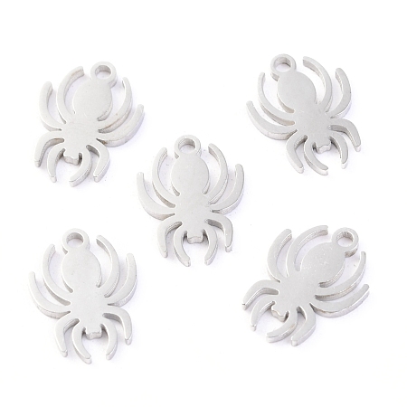 Honeyhandy Halloween 304 Stainless Steel Charms, Laser Cut, Spider, Stainless Steel Color, 13x9.5x1mm, Hole: 1.4mm