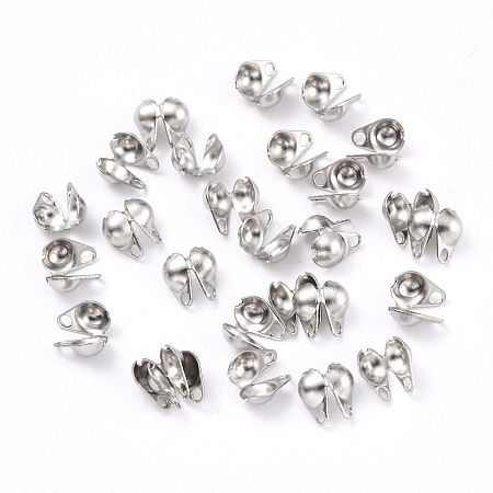 Honeyhandy 304 Stainless Steel Bead Tips, Calotte Ends, Clamshell Knot Cover, Stainless Steel Color, 6x4mm, Hole: 1mm