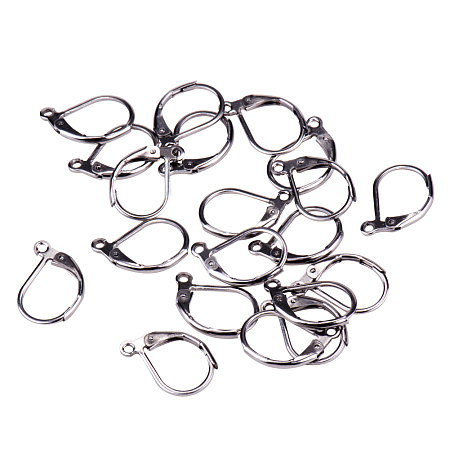 PandaHall Elite 304 Stainless Steel Earring Hoop Components 13x10.5mm Lever Back Hoops Earrings, about 20pcs/bag