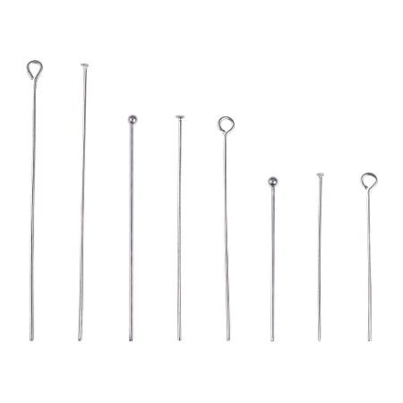 PandaHall Elite 560pcs 8 Styles 304 Stainless Steel Eye Pins Head Pins Ball Head Pins Findings Open Eye Pin for Earring Pendant Jewelry Making Stainless Steel Color