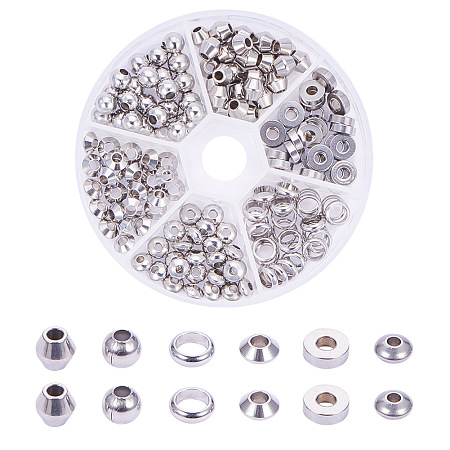 PandaHall Elite 180PCS 8 Styles Stainless Steel Bead Spacers for Jewelry Making Pack Mix Lot with Container
