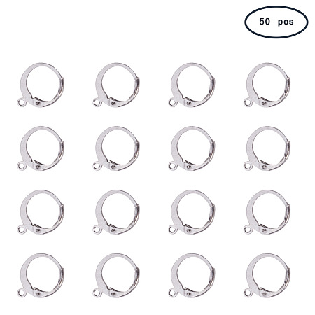 PandaHall Elite 50 Pcs 304 Stainless Steel Lever Back Earring Hooks Earwire with Open Loop 14.5x12x2mm for Jewelry Making