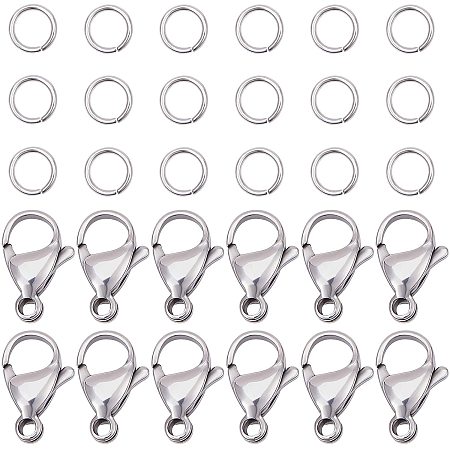 PandaHall Elite 120 pcs 6mm 304 Stainless Steel Jump Rings with 60pcs Lobster Claw Clasps for Earring Bracelet Necklace Pendants Jewelry DIY Craft Making, Stainless Steel Color