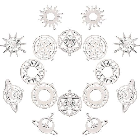 SUNNYCLUE 1 Box 16PCS Stainless Steel Sun Moon Stars Charms Moon Charms for Bracelets Making Wiccan Celestial Charms Pendants for DIY Jewelry Making Charms Necklace Crafting Earrings
