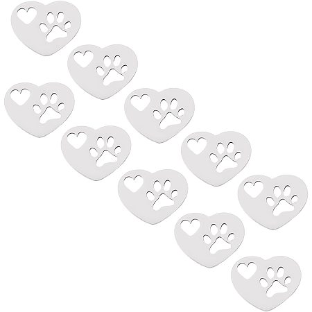 UNICRAFTALE 20pcs Heart-Shaped Pendants, Stainless Steel Heart Charm with Hollow Heart and Dog Footprint, Metal Laser Cut Plated Enamel Charms for DIY Pendant Bracelet Necklace Jewelry Craft