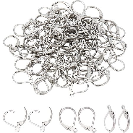 UNICRAFTALE About 100pcs 316 Stainless Steel Leverback Earring Findings Stainless Steel Color Earring Components with Loop Leverback Earring Findings for DIY Jewelry Making