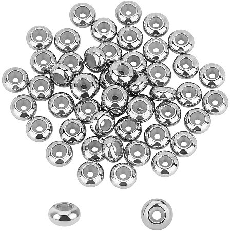 UNICRAFTALE About 50pcs 7mm Stainless Steel Sliding Beads with Rubber Inside Rondelle Slider Beads Stopper Beads for Jewelry Making DIY, Stainless Steel Color Rubber Hole 1mm