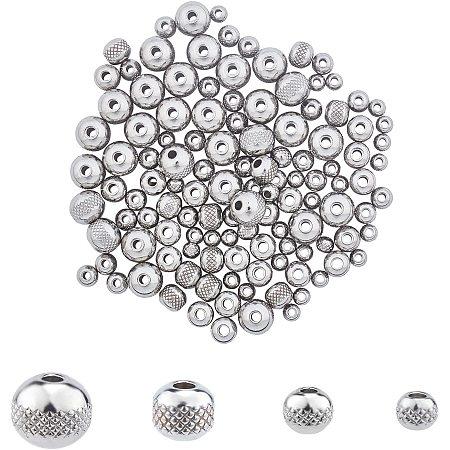 UNICRAFTALE About 120pcs 4 Sizes Round with Ripples Metal Beads 4/5/6/8mm Bulk Spacer Beads Stainless Steel Bead Loose Beads Metal Spacers for Jewelry Making Findings DIY Stainless Steel Color
