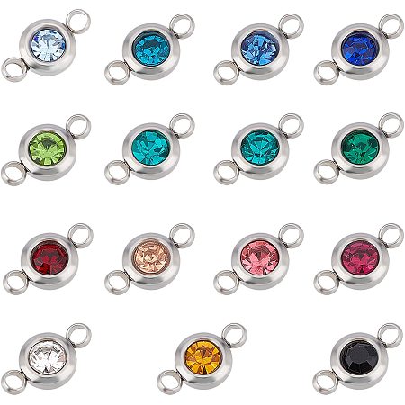 UNICRAFTALE About 30pcs Mixed Color Stainless Steel Rhinestone Link Connectors Flat Round Linking Pendant 12mm Long Stainless Steel Color Linking Charm Connectors for Jewelry Making 2mm Hole