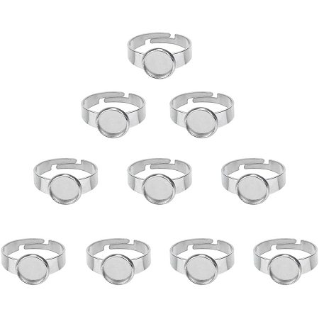 PandaHall Elite 50pcs 8mm Stainless Steel Adjustable Finger Rings Components Flat Round Pad Ring Base Findings for Ring Making