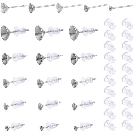UNICRAFTALE About 500pcs 5 Sizes Stainless Steel Cup Earrings Set Stainless Steel Color Post Stud Earring Settings for Crystal