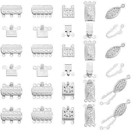 UNICRAFTALE 50 Sets 5 Styles Multi-Strand Clasps Necklace Layering Clasps Stainless Steel Box Clasp Lock Necklace Clasp Connector Clasp for Jewelry DIY Stainless Steel Color