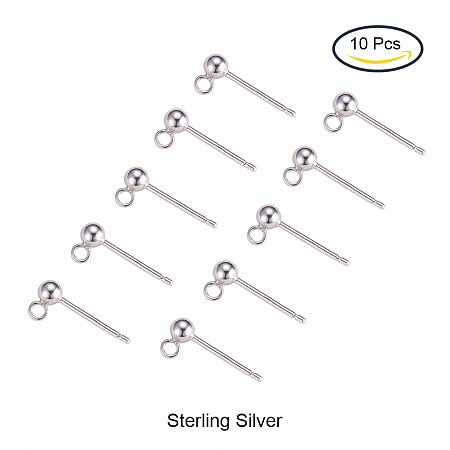 PandaHall Elite 925 Sterling Silver Post Stud 13x3mm Earrings Components Earwires 10pcs a Set for Jewelry Findings