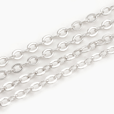 Honeyhandy Brass Cable Chains, Soldered, Flat Oval, Real Platinum Plated, 2.5x2x0.2mm